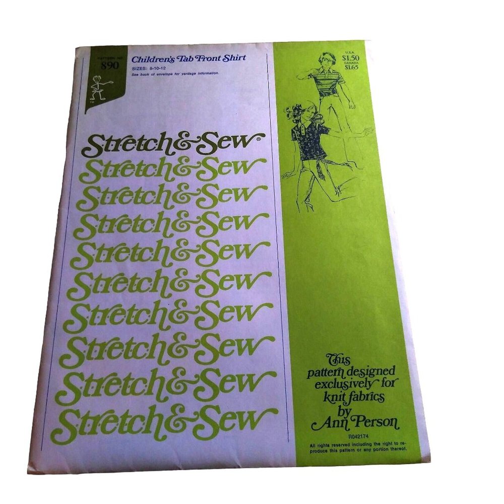 UNCUT Vintage Sewing PATTERN Stretch and Sew 890 by Ann Person, Childrens 1974